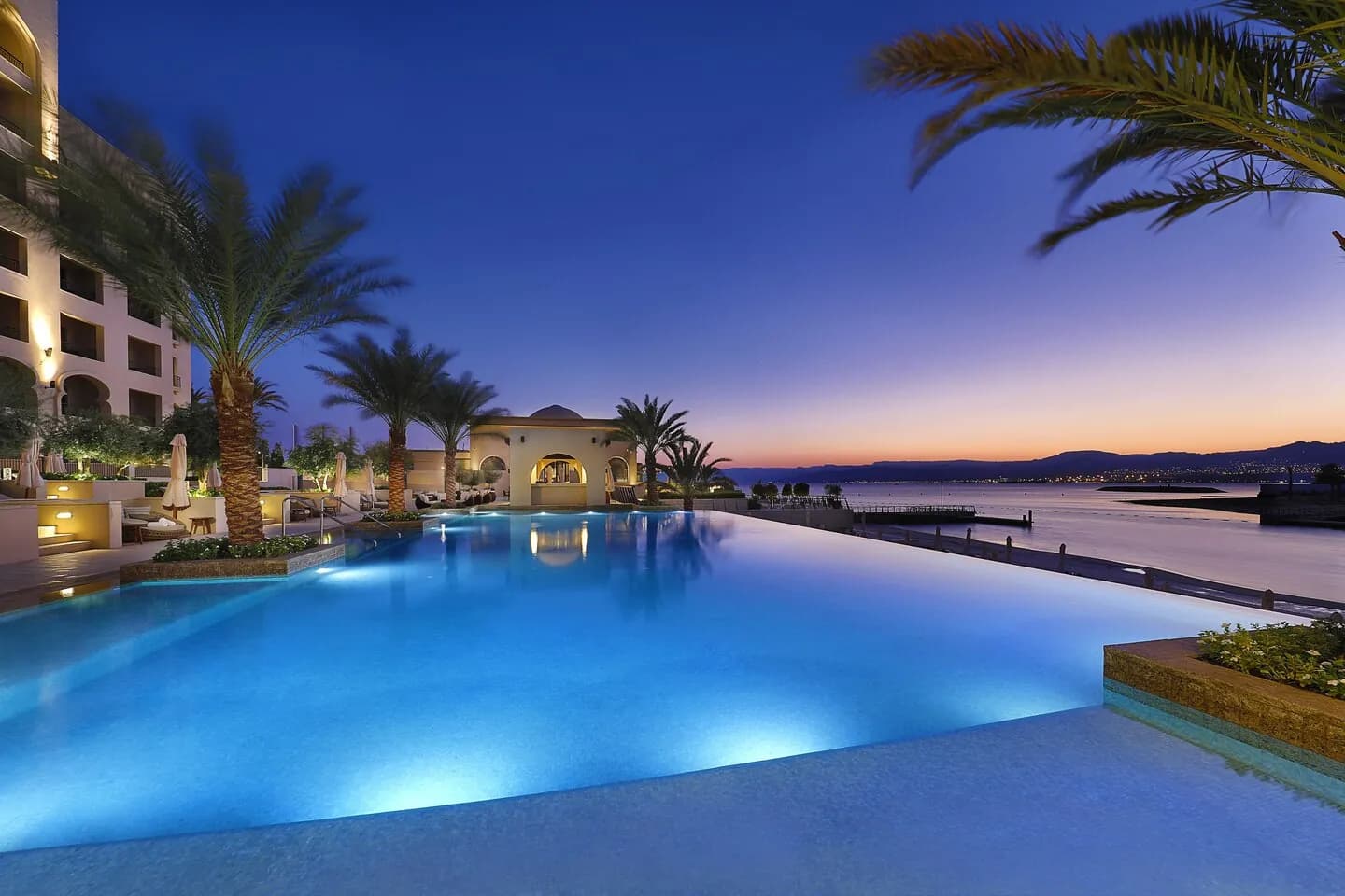 Hotel pool beside the Red Sea in Aqaba, Jordan